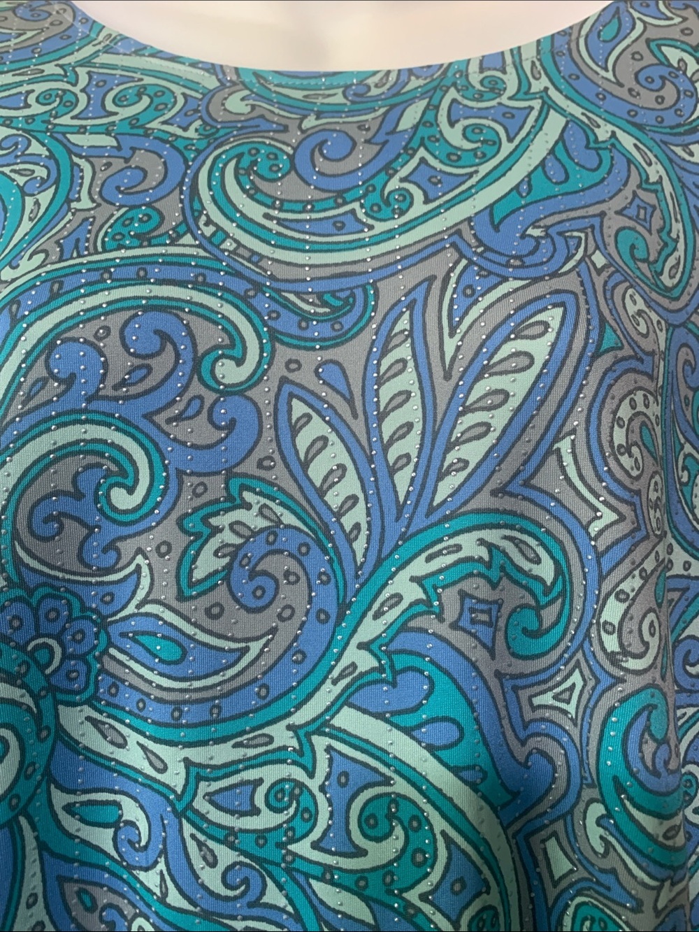 Ruby Rd. Size S Blue & Teal Paisley Ruffle-Sleeve Tunic Metallic Stripes - Picture 2 of 5